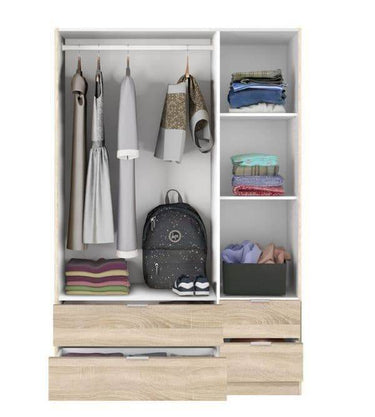 Cairo Oak Effect Compact 3 Door 4 Drawer Space-Saving 135cm Wardrobe LCX453F - 3206 - UK Luxury Furniture
